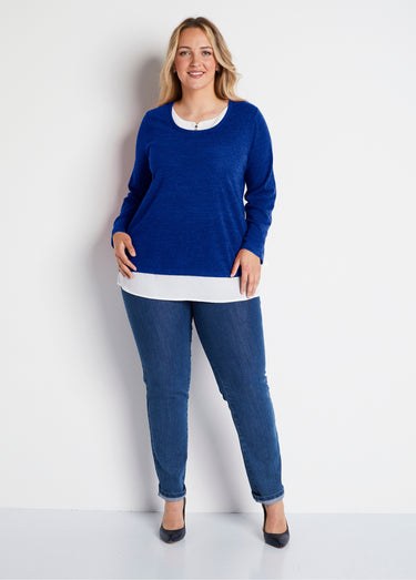 T-shirt mi-long effet 2 en 1 Bleu