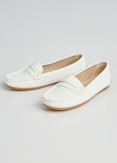 Mocassins plats bride ton sur ton Blanc