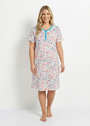 Chemise de nuit courte imprimée col tunisien Imprime/Rose