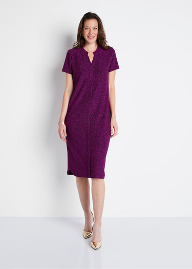 Robe courte évasée maille brillante Rose