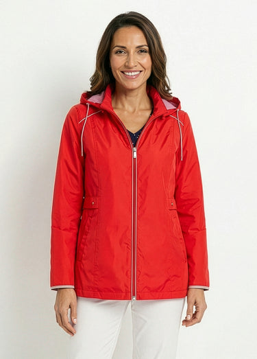 Parka courte zippée légère avec capuche Rouge