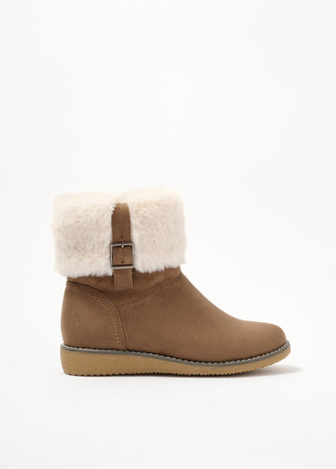 Boots confort, revers fausse fourrure Marron