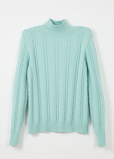 Pull chaud col montant côtelé et torsadé Vert