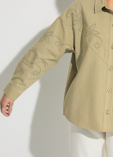 Veste surchemise en coton broderie anglaise Kaki