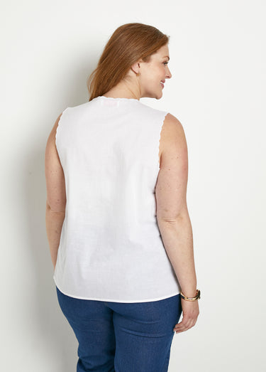 Débardeur uni coton brodé Blanc
