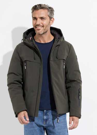 Parka chaude zippée déperlante à capuche Vert Fonce