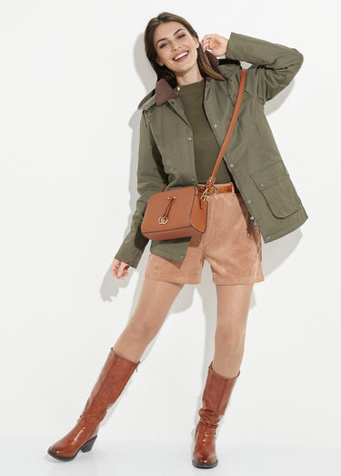 Veste déperlante courte avec col velours Kaki/Chocolat
