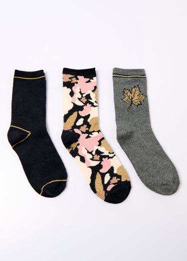 Chaussettes assorties thème nature Noir Lot 3