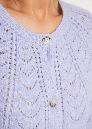 Gilet cardigan boutonné chiné ajouré col rond Parme