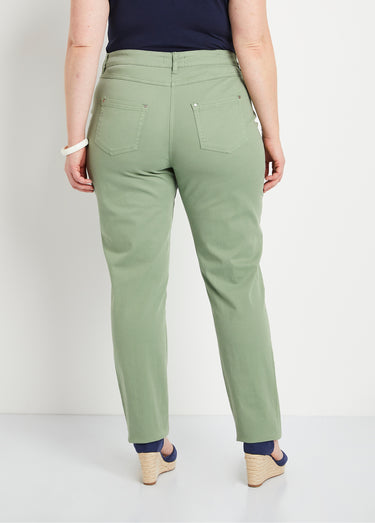 Pantalon droit coton stretch 5 poches Tilleul