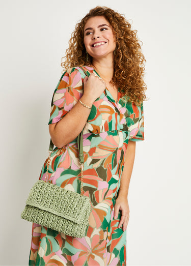 Sac besace en paille avec bandoulière Olive
