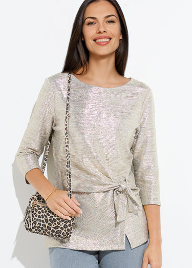 T-shirt long doré effet noué manches 3/4 Dore