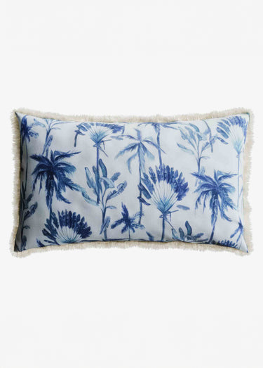 Coussin ethnique décoratif à franges Feuillage Bleu