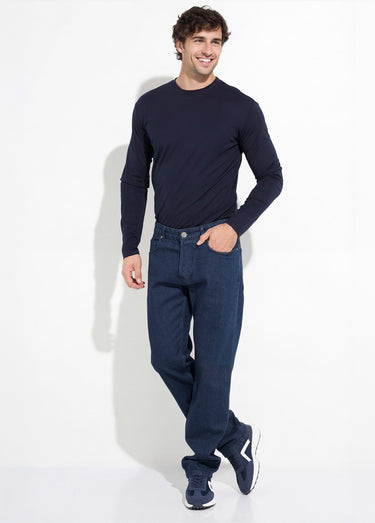 Jean large 5 poches en denim brut coupe Bleu