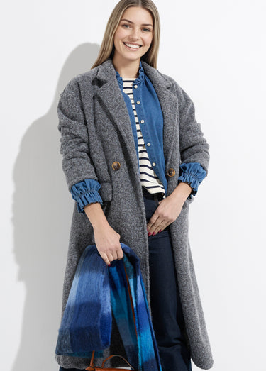 Manteau long façon laine bouillie Gris