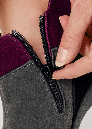 Boots zippées largeur confort cuir velours Gris/Prune
