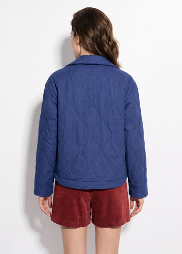 Veste matelassée poignets revers vichy Bleu Jean