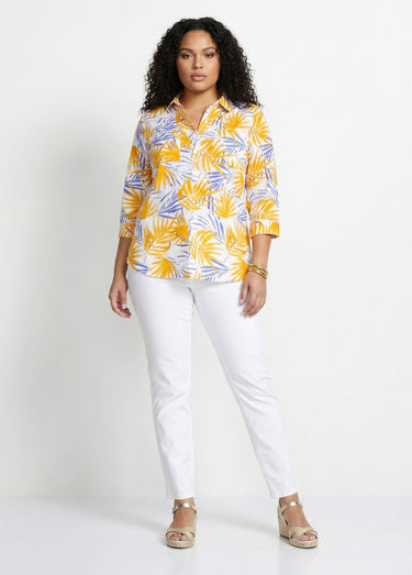 Chemisier boutonné long coton imprimé Imprime Jaune