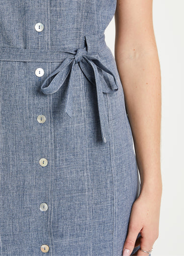 Robe-chemisier mi-longue coupe droite Bleu Chine