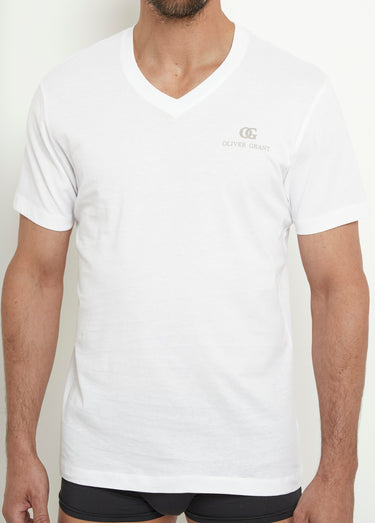 T-shirt col V manches courtes clair Blanc
