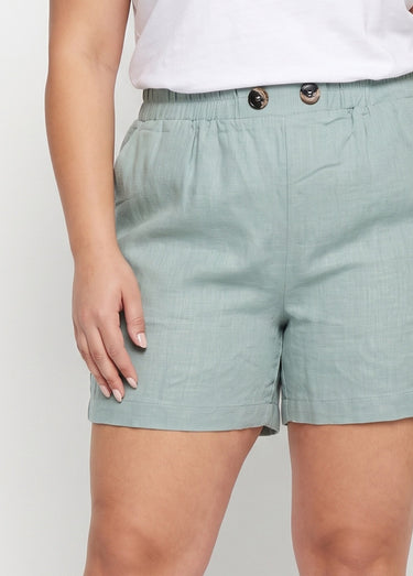 Short large élastiqué avec lin Vert