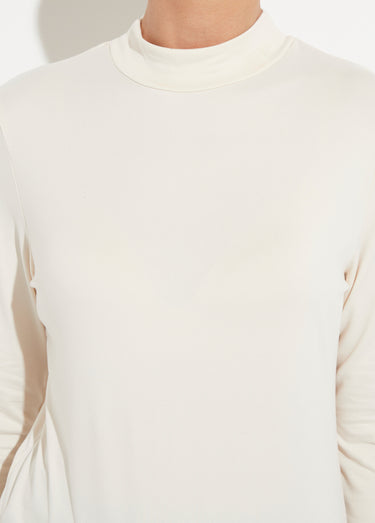 T-shirt doux col montant manches longues Ecru