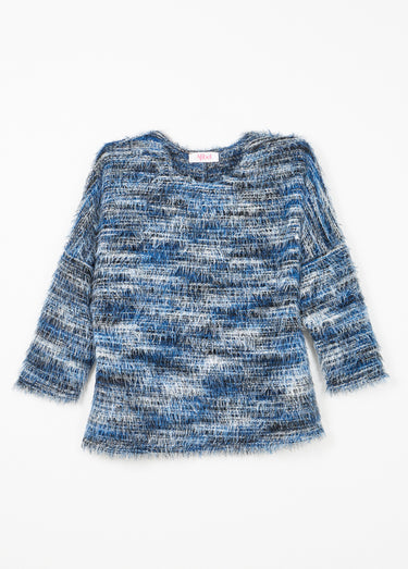 Pull maille poilue manches chauve-souris Bleu
