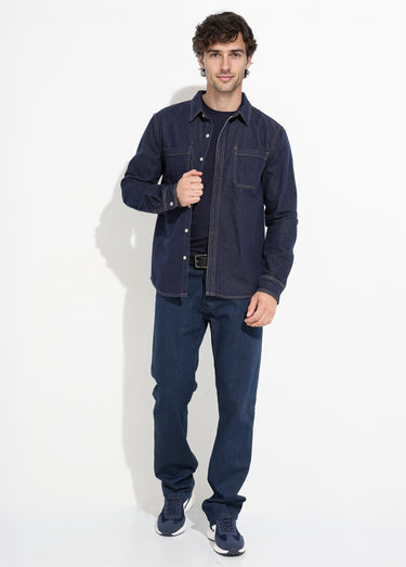 Chemise en jean brut et poches plaquées Bleu