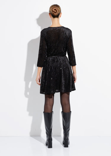 Robe chic cache coeur, velours et strass Noir