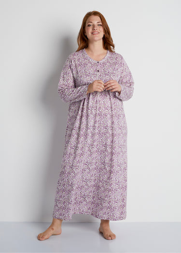 Chemise de nuit longue imprimée coton Imprime Prune