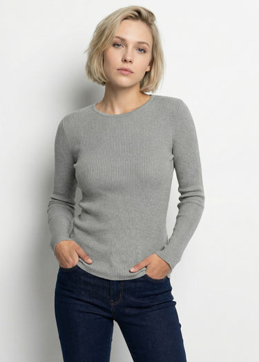Pull chaud col rond laine mérinos Gris Chine