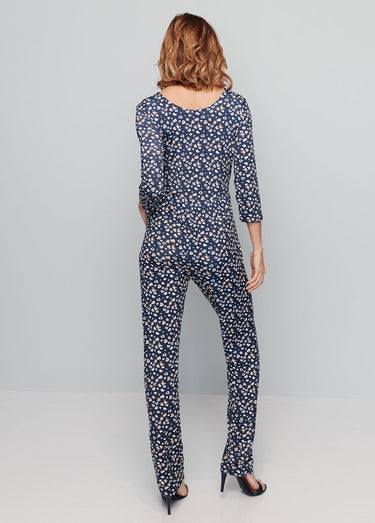 Combi-pantalon imprimée manches 3/4 Marine/Miel