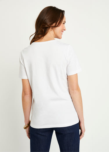 T-shirt court brodé manches courtes Blanc
