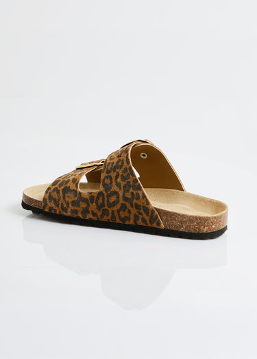 Mules ergonomiques compensées cuir à boucles Leopard
