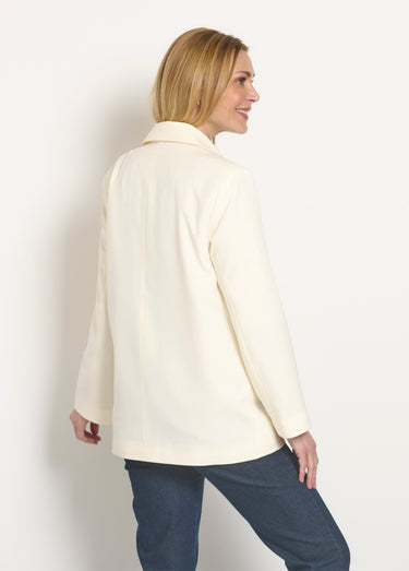 Veste longue 1 bouton avec col tailleur Ecru