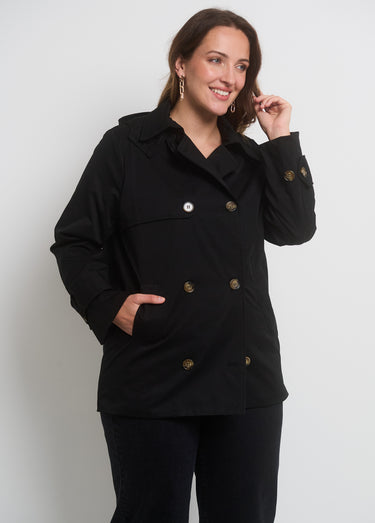 Trench à capuche double boutonnage Noir