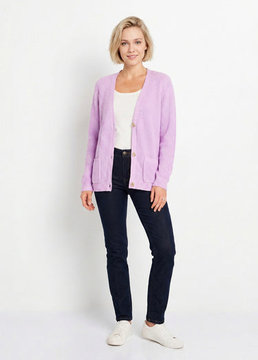Gilet long boutonné brillant manches longues Lilas