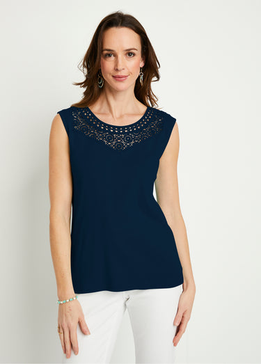 Débardeur macramé coton uni Marine