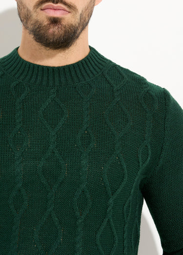 Pull irlandais chaud avec laine col rond Vert