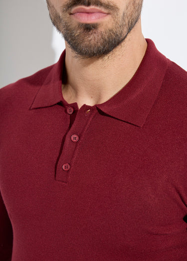 Pull coupe ajusté fine jauge col polo Bordeaux