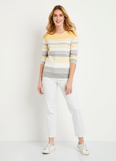 Pull maille jacquard fantaisie Raye Jaune