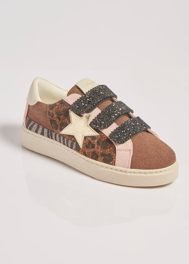Sneakers multimatières à scratchs Rose