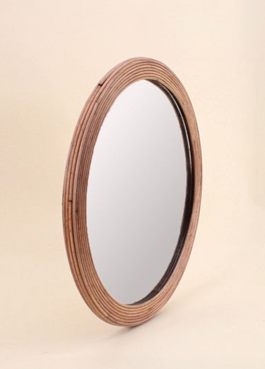 Miroir rond avec bord en rotin foncé Naturel
