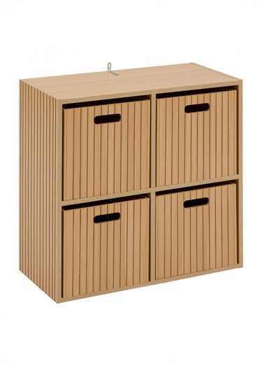 Module 4 cases avec décor bois rainuré Beige