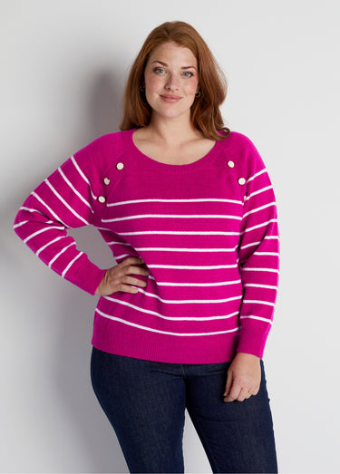 Pull marinière manches longues rayé Cassis/Ecru