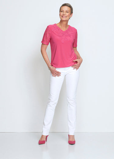 Tee-shirt manches courtes dentelle Fuchsia