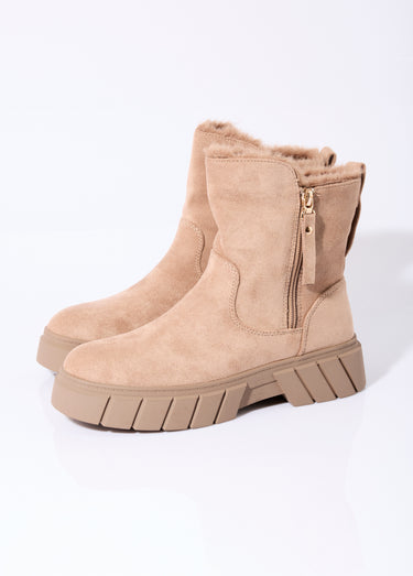 Bottines compensées chaudes en suédine Beige