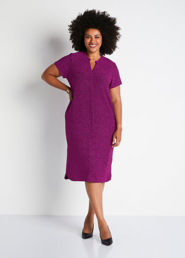 Robe courte évasée maille brillante Rose