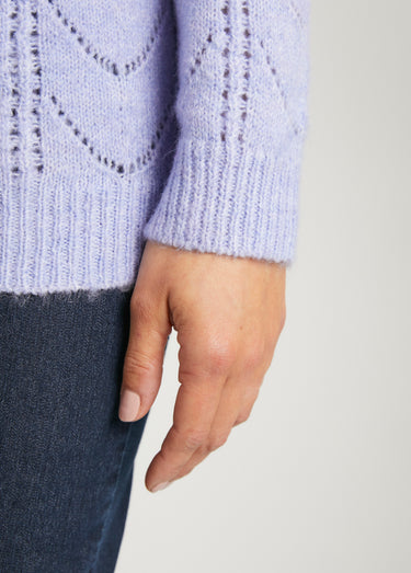 Gilet cardigan boutonné chiné ajouré col rond Parme