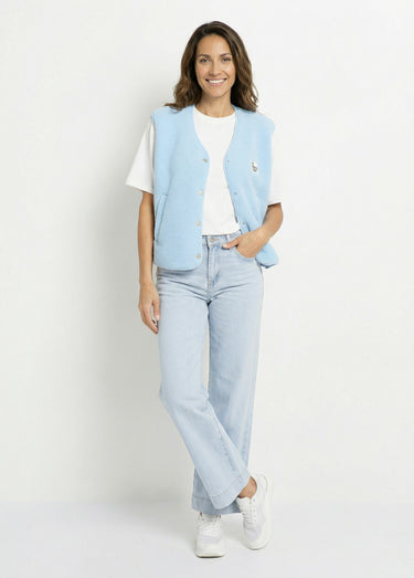 Gilet sherpa sans manches, patch Awesome Bleu Clair